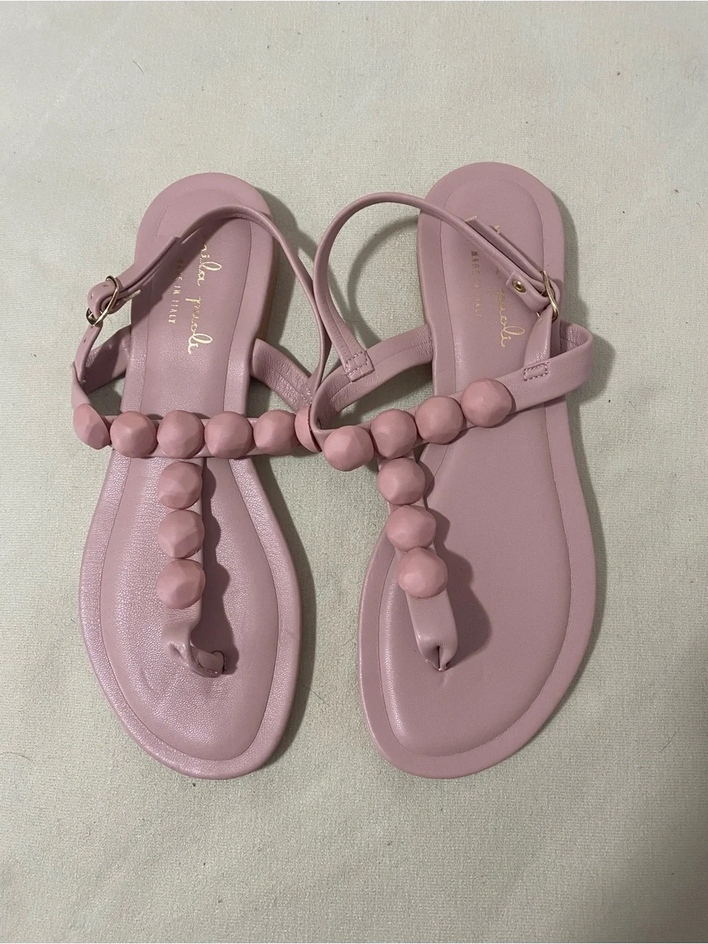 Mila Paoli Blush Beaded T-Strap Sandals made in Italy